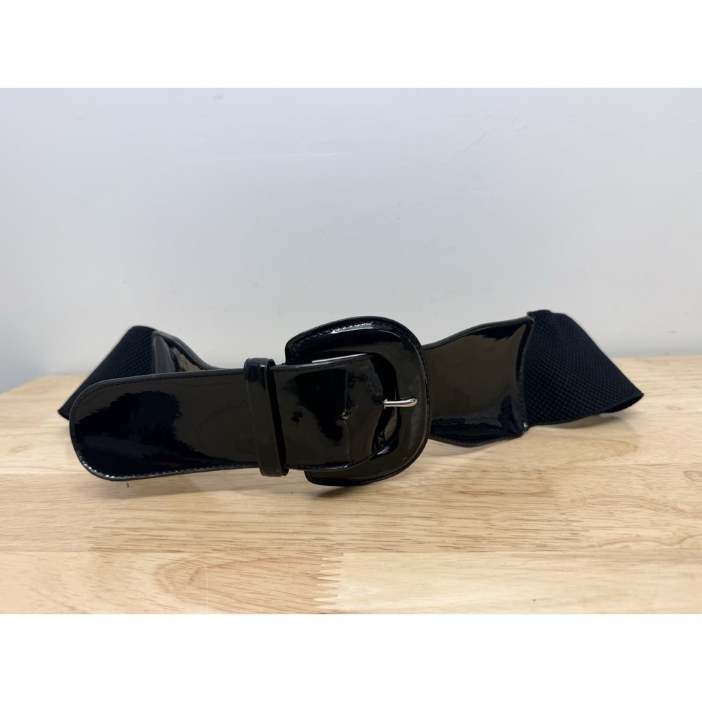 Lauren Ralph Lauren Thick Wide Black Patent Leather Stretch Belt Large #25